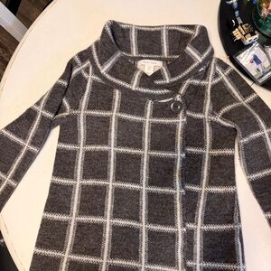 Ellen Tracy Gray Plaid Cowl Neck Sweater